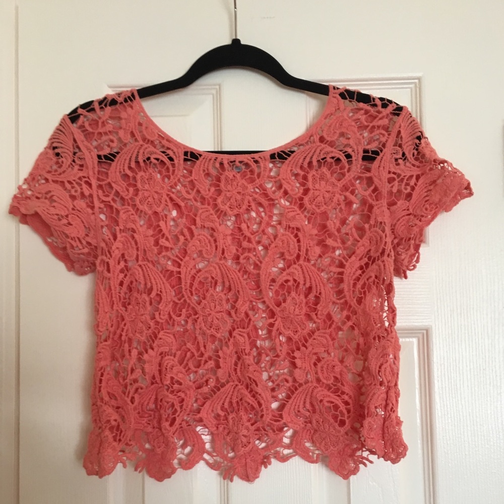 Coral lace crop top